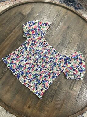 miami Floral Smocked Puff-Sleeve Top - Pink, Blue & Green
